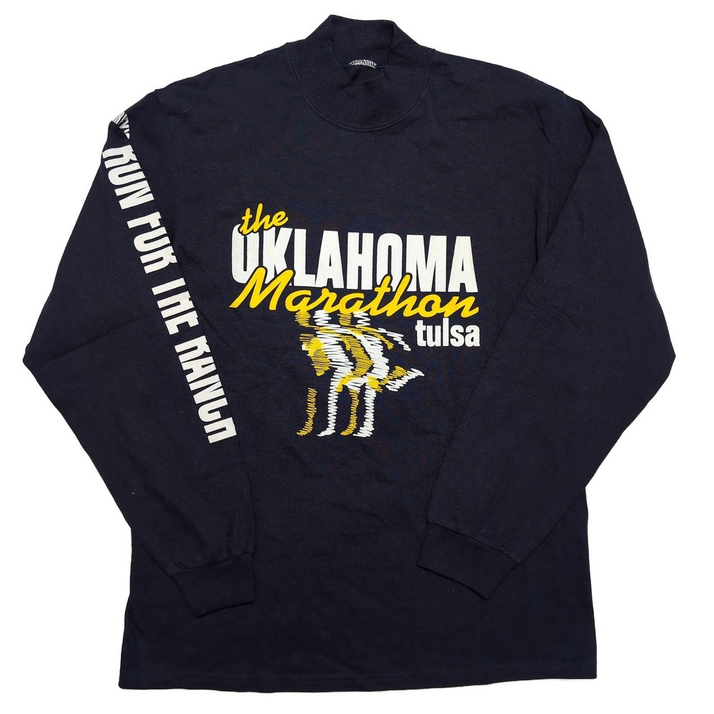 Vintage Oklahoma Marathon Tulsa Long Sleeve‎ T-Shirt Mock Neck Heavy Medium M
